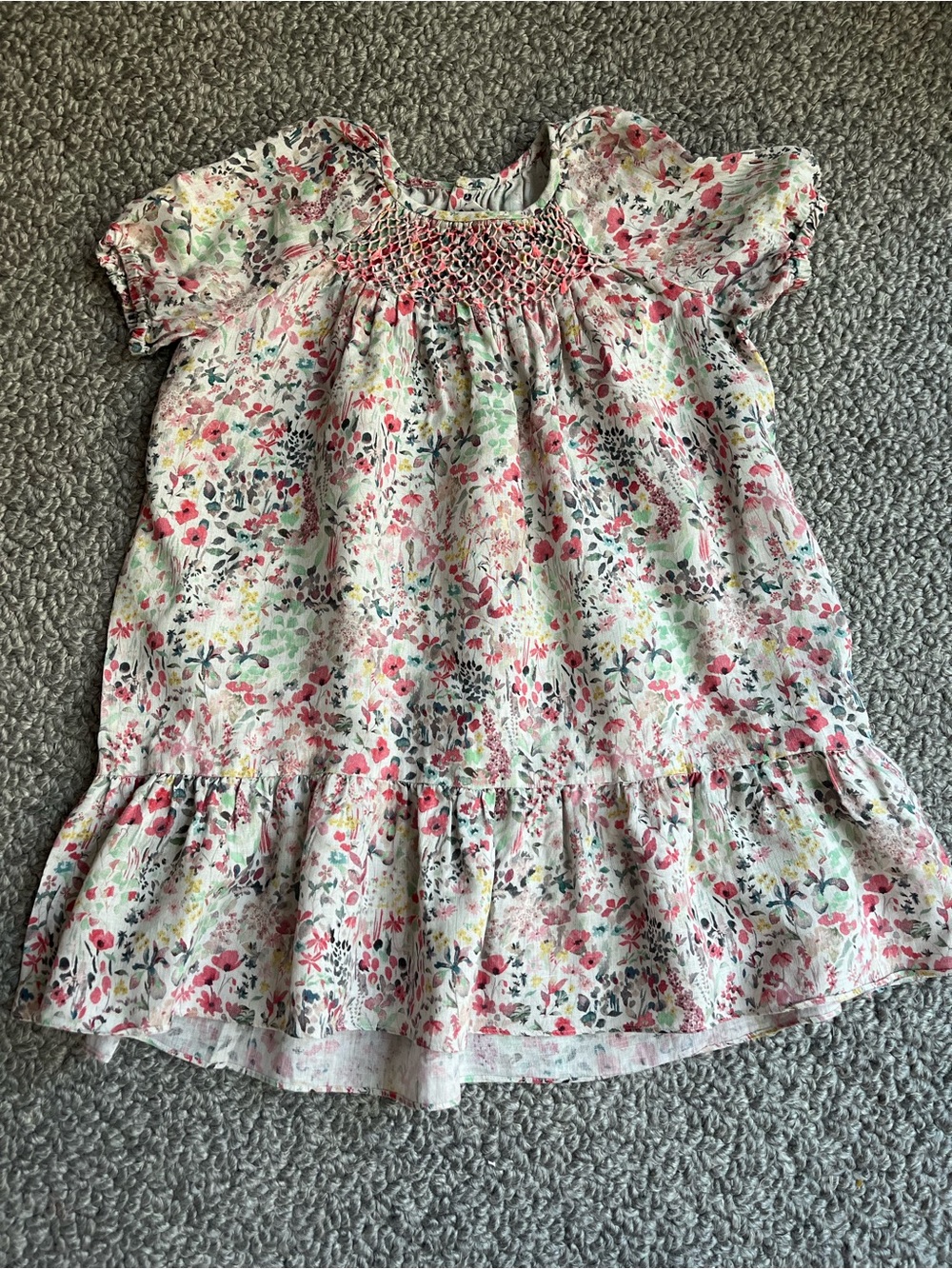 Bonpoint Floral Smocked Short-Sleeve Dress Top - Pink Multi
